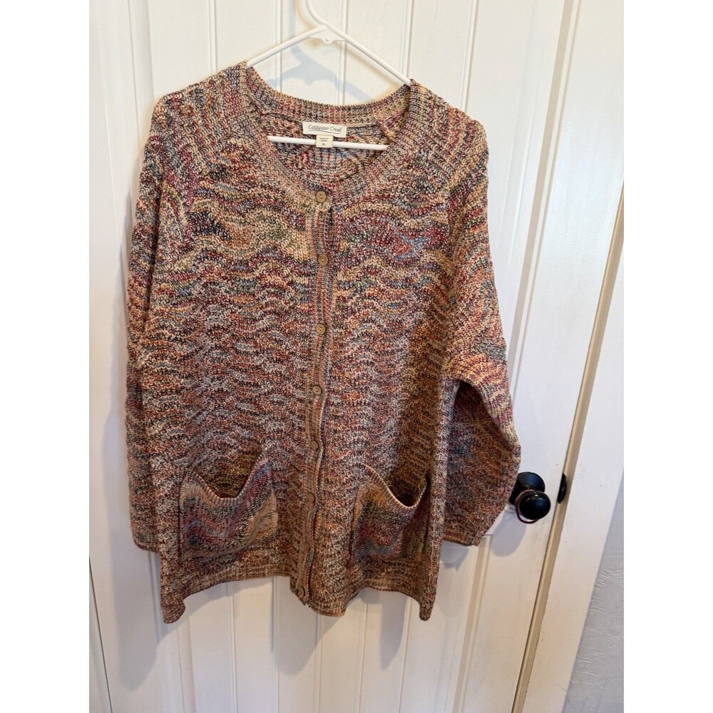 Coldwater Creek Womens XL Marled Cardigan Sweater Cotton Blend Boho Pockets